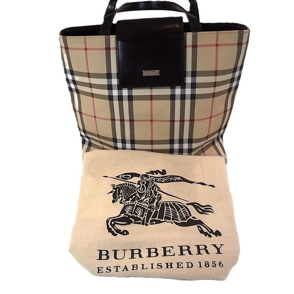 Burberry London Tote Bag Nova Check Plaid Handbag Purse with Dust Bag-Authentic - Picture 1 of 10